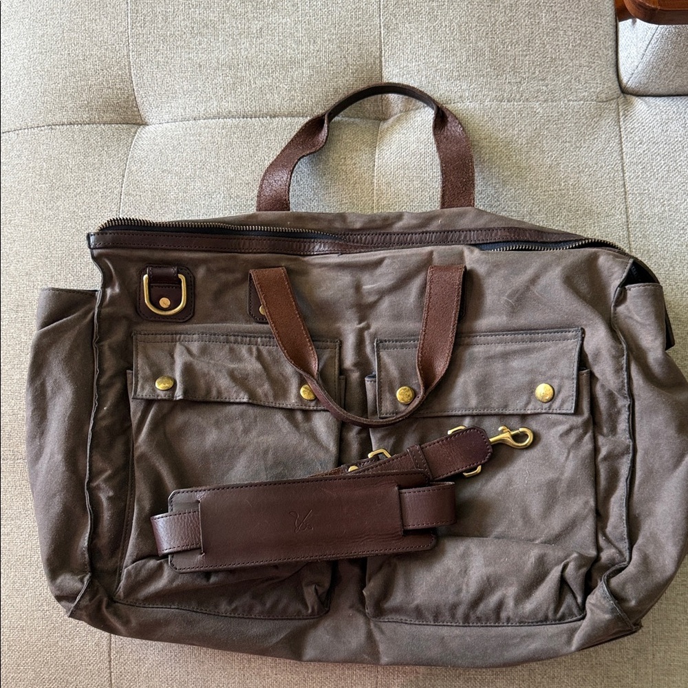 Ernest Alexander Men's Grey/ Brown Canvas Work Bag with Leather Handles - Picture 6 of 6